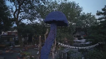 Dolly in Big mushroom statue Stock Footage 85965199