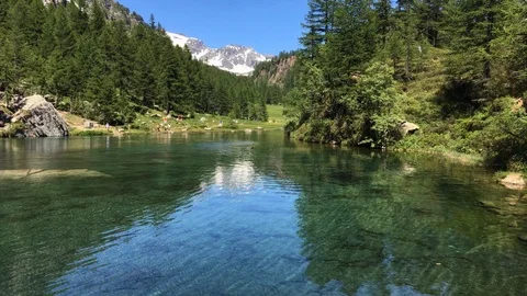 Dolly camera movement on mountain lake Stock Footage 112221597