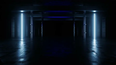 Dolly Camera Sci Fi Futuristic Neon Lights Flickering Dark Realistic Tunnel  Stock-Footage 202082146