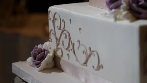 Dolly close up of beautiful wedding cake Stock Footage 106652422