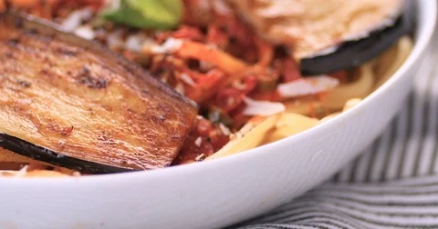 Dolly close up push in  view of  Italian pasta with tomato sauce Stock Footage 72377919