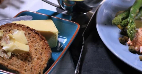 Dolly close up view of a delicious roasted organic salmon with capers and dill Stock Footage 74066969