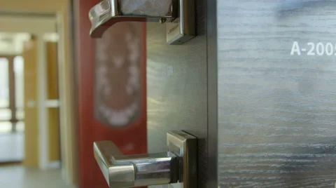 Dolly: Door hardware, knobs, levers in the doors store showroom 動画素材 47864321