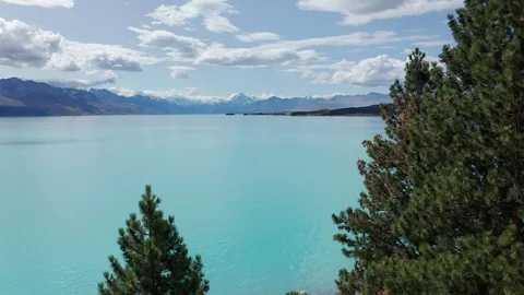 Dolly Effect - Amazing nature scene with Snowy MT Cook and glacier Lake Tekapo Stock-Footage 127046732