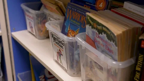 Dolly in elemtary school books Stock Footage 93899764