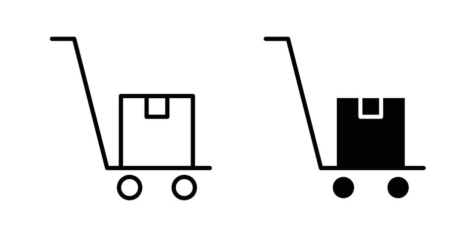 Dolly flatbed icon drawing lines. Silhouette style vector bundle Stock Illustration