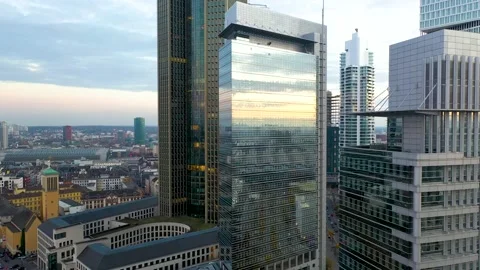 Dolly Flight through Frankfurt am Main, Germany Skyline New Skyscrapers Stock Footage 176507910