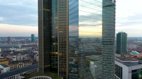 Dolly Flight through Frankfurt am Main, Germany Skyline New Skyscrapers Stock Footage 176509933