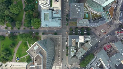 Dolly Flight through Frankfurt am Main, Germany Skyline New Skyscrapers Urban Stock Footage 199436990