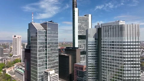 Dolly Flight through Frankfurt am Main, Germany Skyline New Skyscrapers Urban Stock Footage 199822003