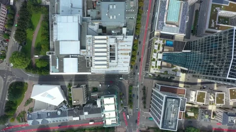 Dolly Flight through Frankfurt am Main, Germany Skyline New Skyscrapers Stock Footage 234070524