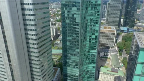 Dolly Flight through Frankfurt am Main, Germany Skyline New Skyscrapers Stock Footage 234079456
