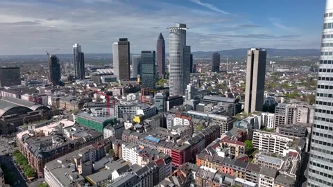 Dolly Flight through Frankfurt am Main, Germany Skyline New Skyscrapers Urban Stock Footage 241440433