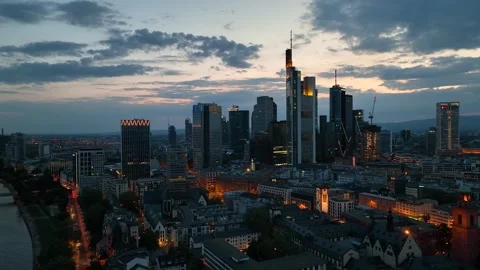 Dolly Flight through Frankfurt am Main, Germany. Skyline. New Skyscrapers. Urban Stock Footage 246646531
