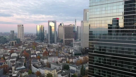 Dolly Flight through Frankfurt am Main, Germany Skyline New Skyscrapers Stock Footage 324848319