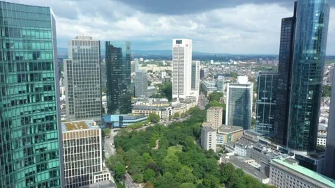 Dolly Flight through Frankfurt am Main, Germany Skyline New Skyscrapers Stock Footage 325833797