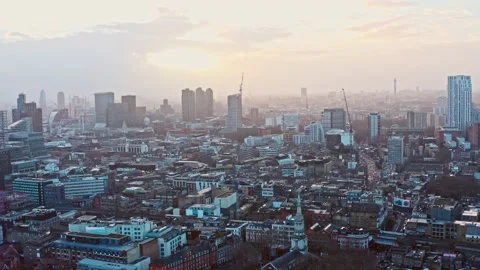 Dolly forward aerial drone shot towards Angel Islington north west London Stock Footage 148185050