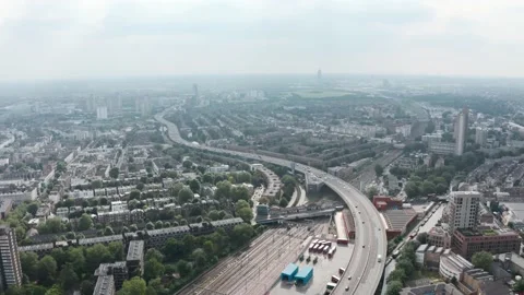 Dolly forward drone shot over Westway ring road west London Stock Footage 158915789