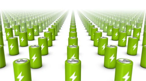 Dolly forward over many Batteries to none (Green) Stock Footage 35573027