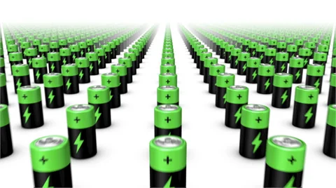  Dolly forward over many Batteries to none (Green Top) Stock Footage 39755611