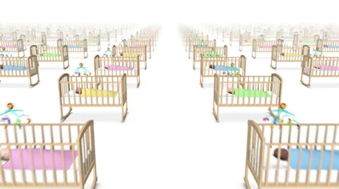Dolly forward over many Cribs with Baby to none Stock Footage 35792916