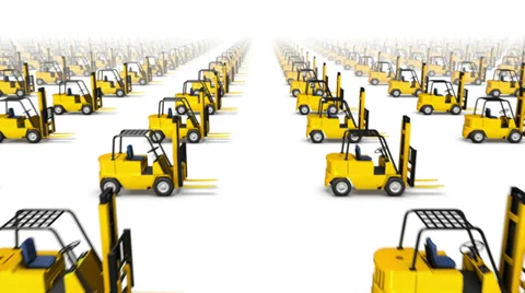 Dolly forward over many Forklifts to none Stock Footage 33909811
