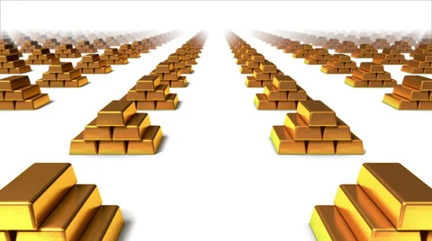 Dolly forward over many Gold bars to none Stock Footage 27677500