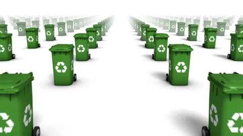 Dolly forward over many Recycle Bins to none (Green) Stock Footage 33401631