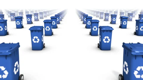 Dolly forward over many Recycle Bins to none (Blue) Stock Footage 33577747