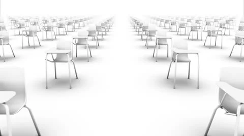 Dolly forward over many School Chairs to none (white) Stock Footage 26724945