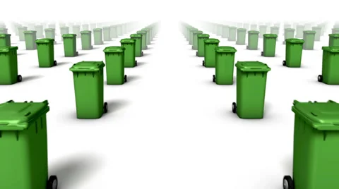 Dolly forward over many Trash Cans to none (Green) Stock Footage 33605463