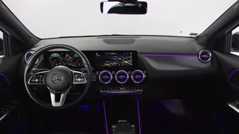 Dolly forward shot of the luxury interior of a new Mercedes-Benz vehicle Stock Footage 234184614