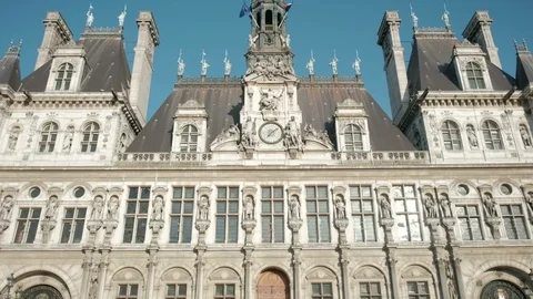 Dolly Forward Tilt Up Hotel De Ville Paris City Hall Front France Stock Footage 92830693