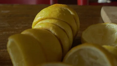 Dolly of half lemon skins cut down Stock Footage 73577034