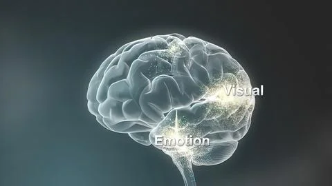 Dolly In Inside A 3D Human Head To A Brain With Neurons During Synapsis. Stockillustratie