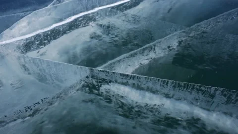 Dolly macro abstract ice cracks winter lake Baikal transparent iceberg landmark Stock Footage 165216151