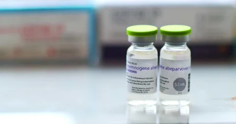 Dolly of the most expensive medication in the world. Onasemnogene Abeparvovec Stock Footage 147410186