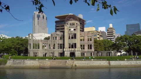 Dolly Motion with Trees - Atomic Bomb Dome Ruins (原爆ドーム) in Hiroshima, Japan Stock Footage 268444758