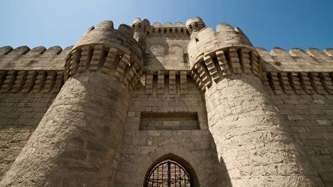 Dolly move view of ancient castle gate. Architecture details 01 Stock-Footage 84818714