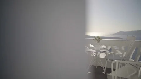 Dolly move wall terrace with tables Stock Footage 80216771