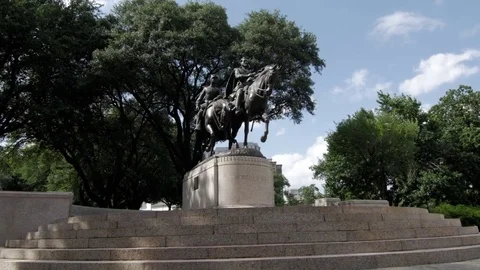 Dolly In of Now Removed Robert E. Lee Statue , Dallas Stock Footage 82284801