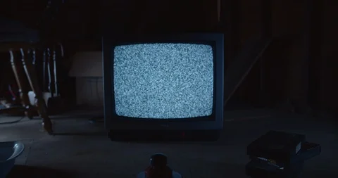 Dolly of Old CRT TV with Static Stock Footage