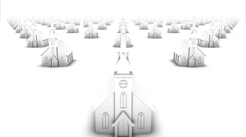 Dolly over many churches to single church (white) Stock Footage 26655812