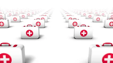 Dolly over many First Aid Kits to a single Kit Stock Footage 35570980