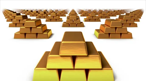 Dolly over many Gold bars to single Gold bar Stock Footage 27677598