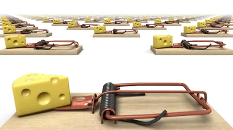 Dolly over many Mouse Traps to a single Trap  Stock Footage 32629133