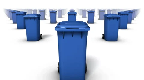 Dolly over many Trashcans to single a Trashcan (Blue) Stock Footage 33401554