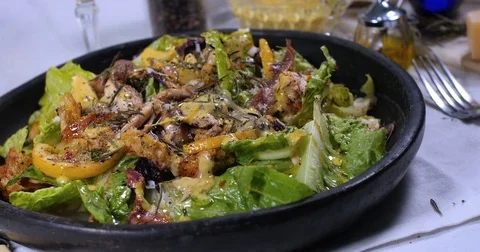 Dolly panning view of a delicious Caesar's salad Stock Footage 74572492