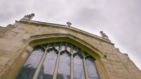 Dolly Of Powerful Dramatic Medieval Church Window Circa 750AD Vidéo 139950490
