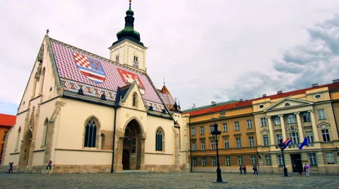 Dolly reveal on St Marks Square, Croatia, Europe Stock Footage 40103054